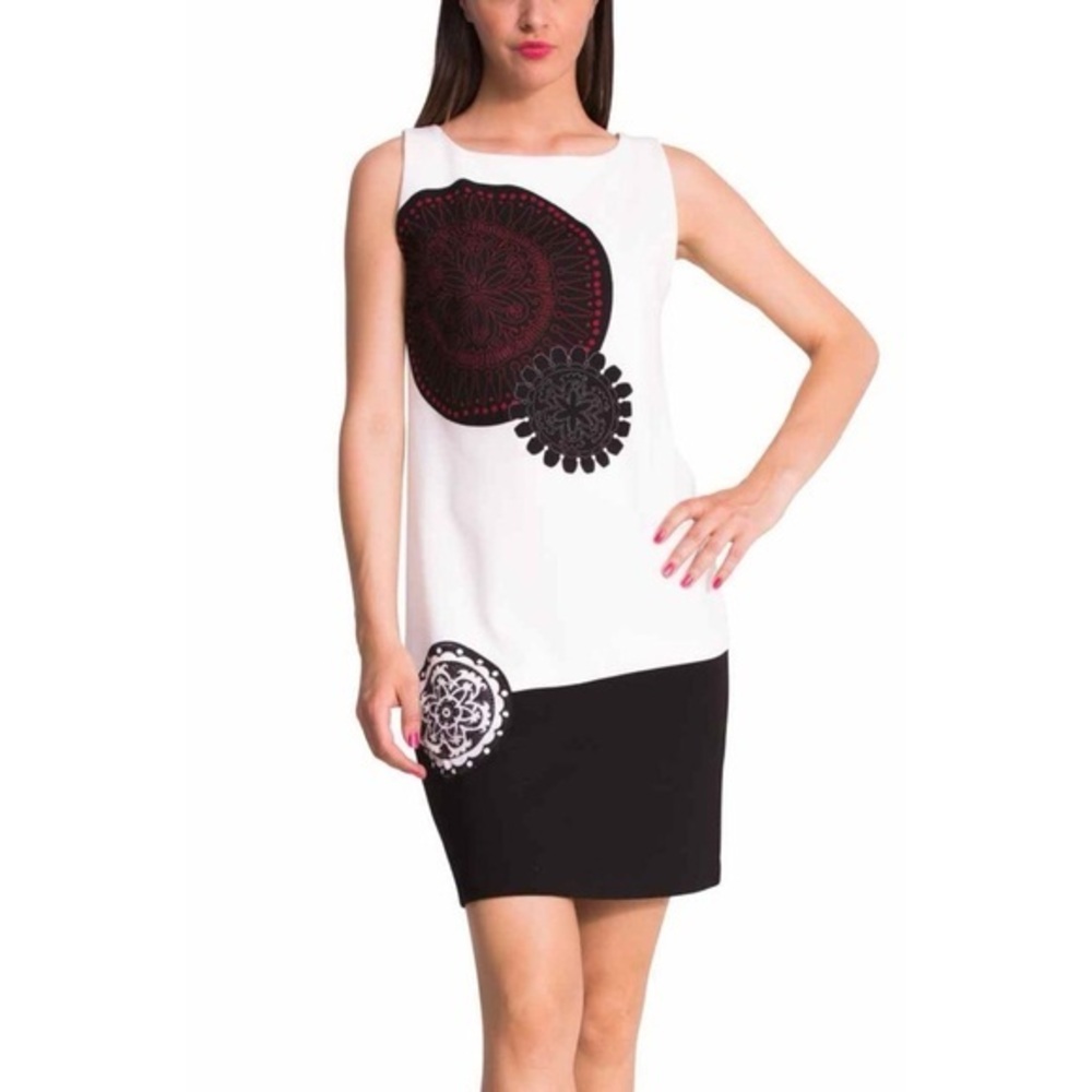 DESIGUAL Womens Graphic Sleeveless Sheath Dress White Black Red Dress